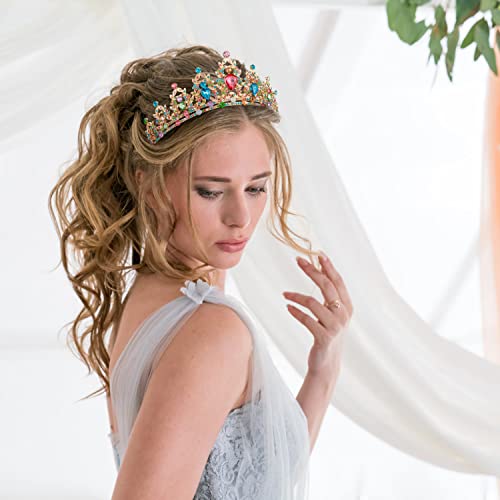 SuPoo Tiaras for Women Birthday Crown Gold Crown Colorful Rhinestone Princess Tiara Metal Queen Crown for Women Headband Hair Accessories Gifts Party Decoration for Wedding Prom Halloween - Image 3