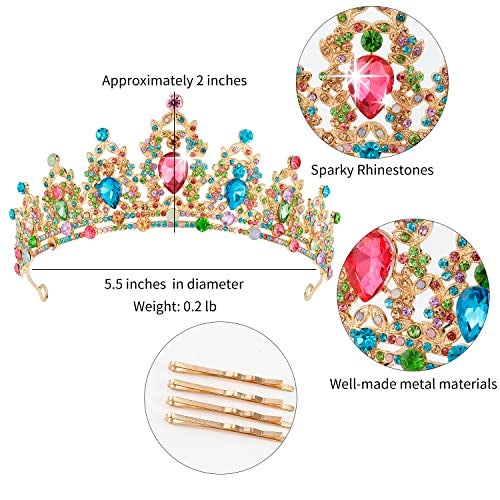 SuPoo Tiaras for Women Birthday Crown Gold Crown Colorful Rhinestone Princess Tiara Metal Queen Crown for Women Headband Hair Accessories Gifts Party Decoration for Wedding Prom Halloween - Image 5