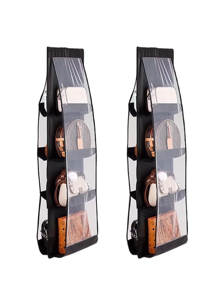 منظم حقيبة يد مع 8 جيوب، منظم تخزين قابل للطي من قماش أكسفورد مع خطاف معدني دوار 360 درجة لخزانة الملابس، غرفة النوم، وتخزين الأسرة (أسود) - Image 1