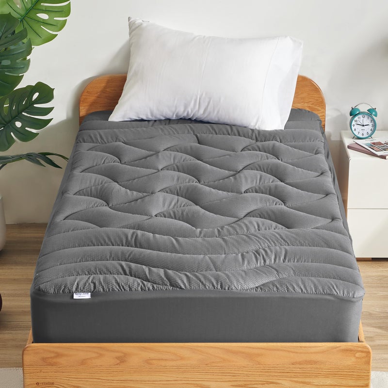 SLEEP ZONE SLEEP ZONE Cooling Twin Mattress Topper for Single Bed Premium Zoned Cool Mattress Pad Cover Padded Mattress Protector Breathable Washable Deep Pocket 821 Grey Twin 39 x 75 