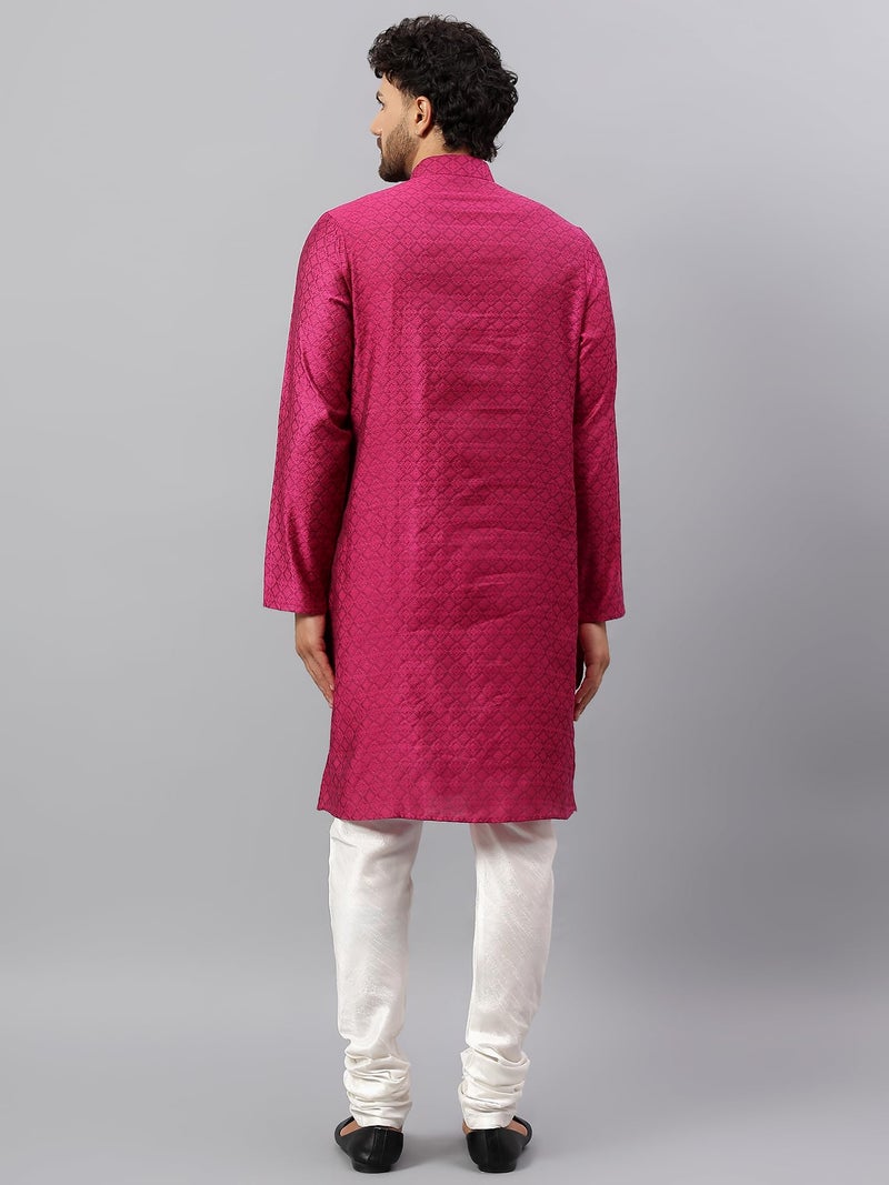 LATEST CHIKAN Men's Cotton Silk Kurta with Mandarin Collar – Ethnic Wear for Festivals, Weddings & Celebrations -LK-SCNJ-DP-40 Dark Pink - Image 5