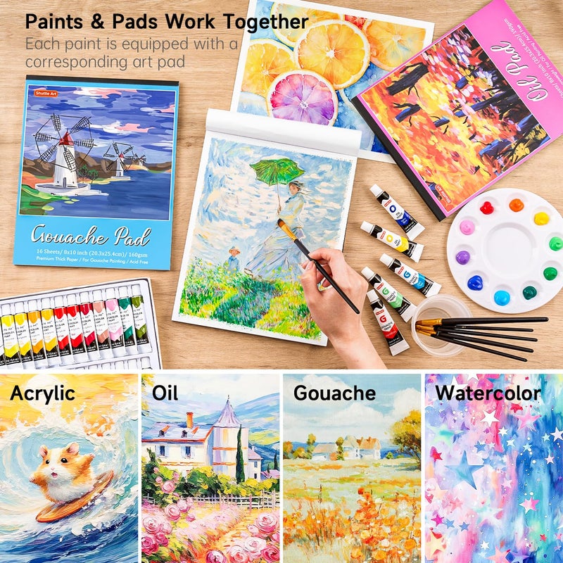 Shuttle Art 168 Pcs Artist Painting Kit, Deluxe Art Kit with Paint, Wooden Easel, Canvases, Paper Pads, Brushes and Other Art Supplies for Adults, Kids and Artists - Image 4