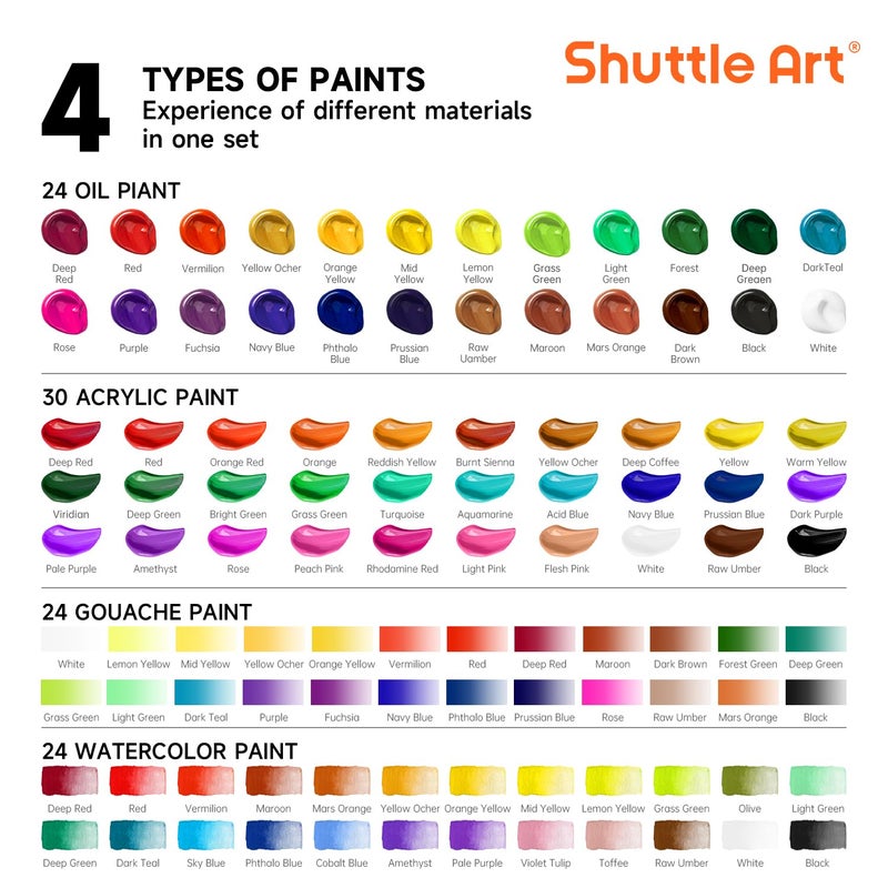 Shuttle Art 168 Pcs Artist Painting Kit, Deluxe Art Kit with Paint, Wooden Easel, Canvases, Paper Pads, Brushes and Other Art Supplies for Adults, Kids and Artists - Image 3