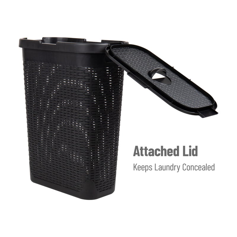 Mind Reader Slim Laundry Hamper with Lid, 40L Clothes Basket, Premium Wicker Design, Plastic, Black - Image 5