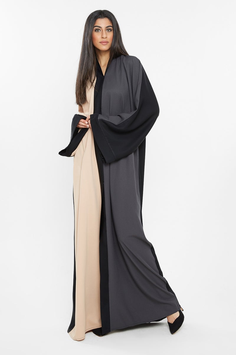 النخبة عباية كاجوال بلونين كريمي باهت ورمادي - Image 1