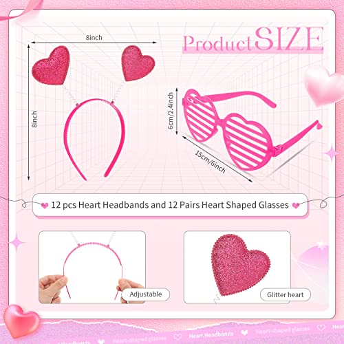 MTLEE 24 Pcs Valentines Heart Head Boppers Headbands and Heart Shape Sunglasses Valentines Party Supplies Wedding Photo Prop Hollow Rose Red - Image 5