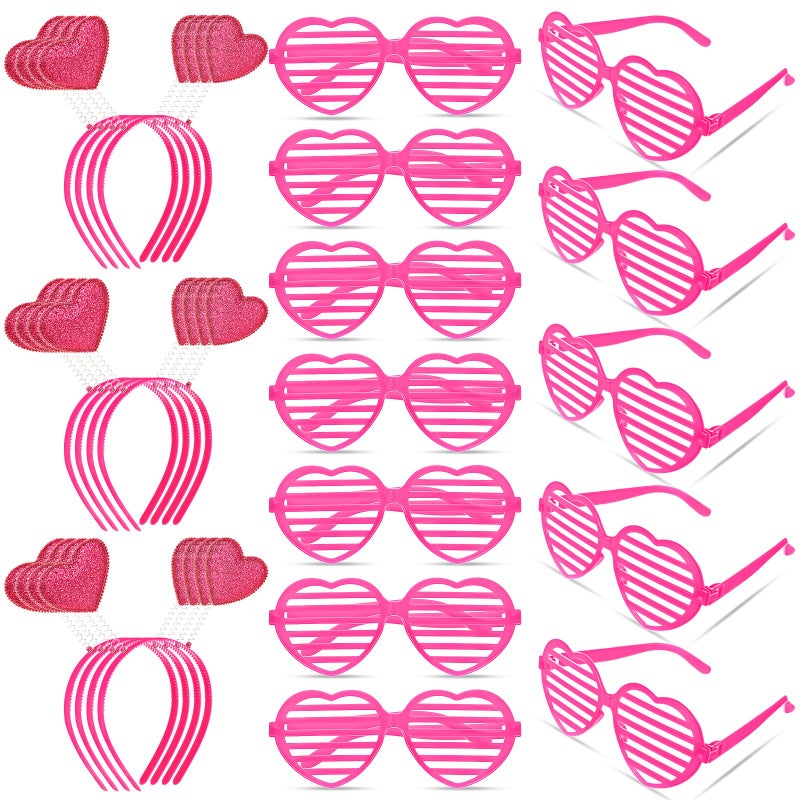 MTLEE 24 Pcs Valentines Heart Head Boppers Headbands and Heart Shape Sunglasses Valentines Party Supplies Wedding Photo Prop Hollow Rose Red - Image 3
