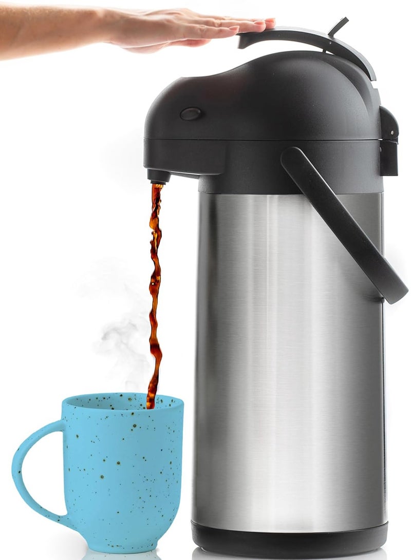 TDAO Coffee Carafe with Pump, 1.9L Stainless Steel Insulated Thermal Flask, Push-type Portable Hot Water/Coffee/Tea/Drinks Dispenser, Car Insulated Water Bottle, Anti-scald Thermos Pot for Camp, Home, Travel, Hotel, Party - Image 1