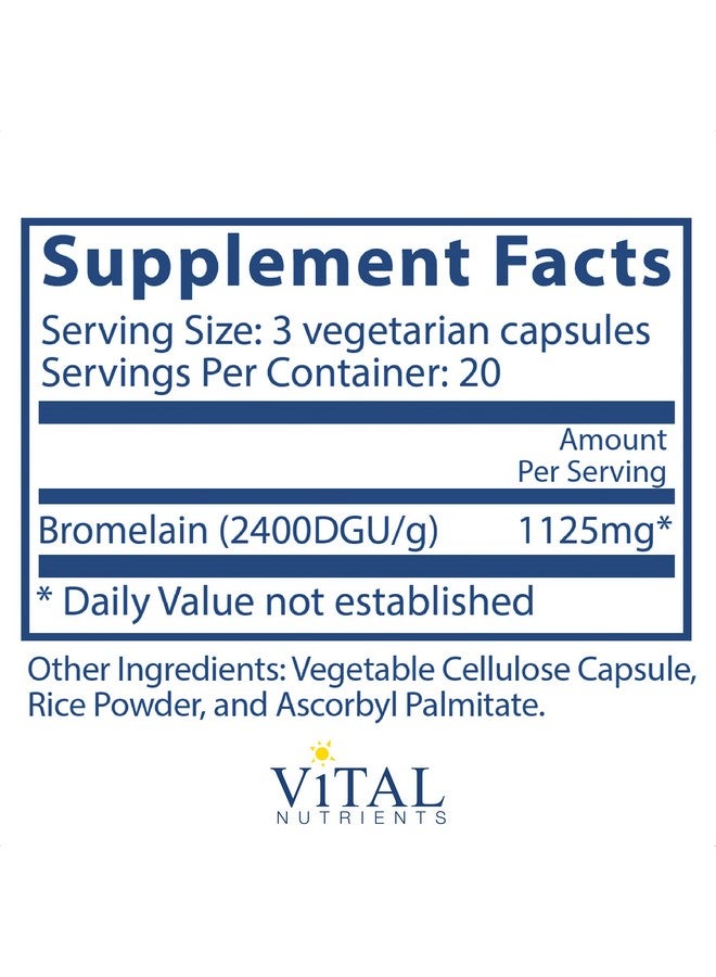 Vital Nutrients Bromelain Supports Digestion And Maintains Healthy Tissue 60 Vegetarian Capsules Per Bottle 2400 Gdu 375 Mg - Image 2