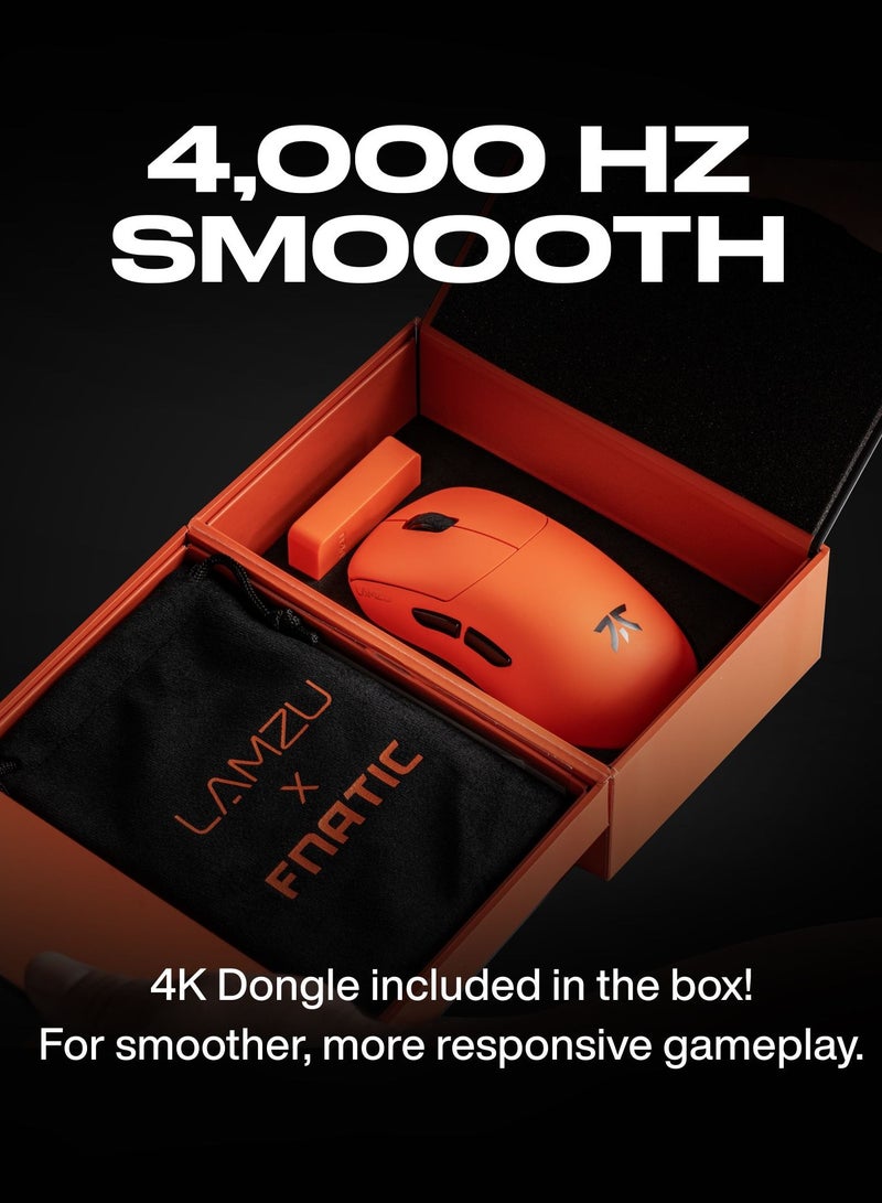 Fnatic Fnatic x Lamzu Thorn Wireless Pro Gaming Mouse 4K Special Edition, Pixart 3395 Sensor, Epically Light 52g, 80h Battery Life, Optical Switches, Windows & Mac Compatible, Orange - Image 4