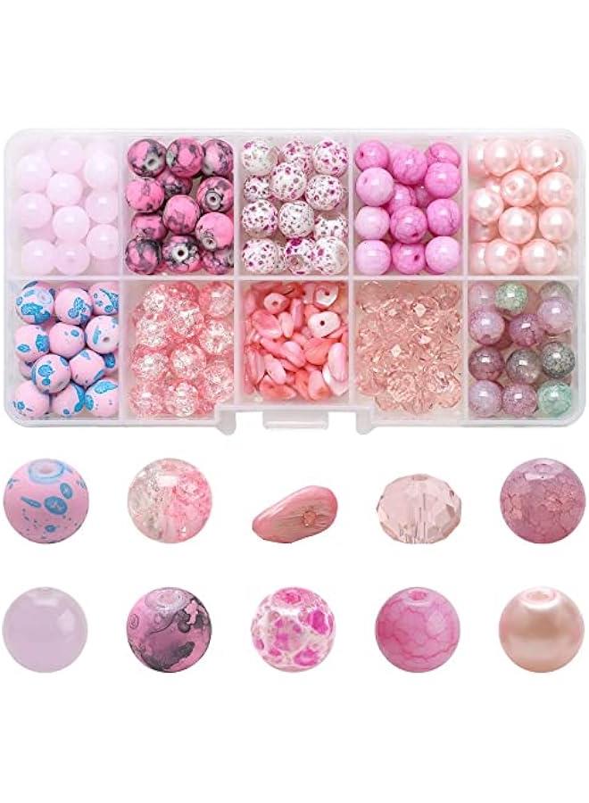 FYLX 200 of 8mm Crackle Gl Beads in 10 Styles for Bracelet Making and DIY Crafts - Image 1