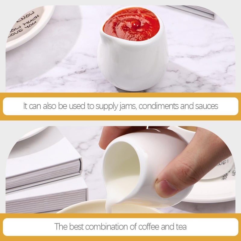 Ciieeo Ceramic Creamer Pitcher Set of 3, Medium White Milk Pitchers without Handle, Liquid Creamer Syrup Dispenser for Coffee and Dining Use - Image 3
