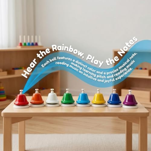Noamus 8 Notes Desk Bells, Music Bell Percussion Instrument, Colorful Diatonic Metal Bells, Chromatic Musical Table Bell for Church Chorus Holiday Party Supplies Birthday Gift - Image 3