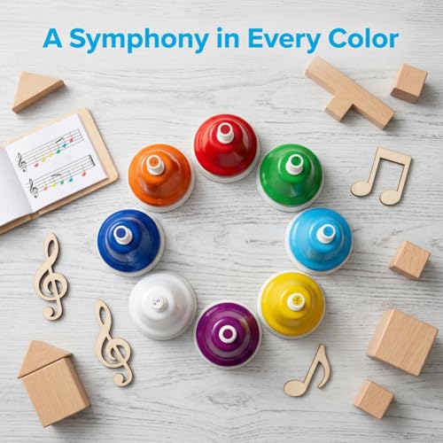 Noamus 8 Notes Desk Bells, Music Bell Percussion Instrument, Colorful Diatonic Metal Bells, Chromatic Musical Table Bell for Church Chorus Holiday Party Supplies Birthday Gift - Image 4