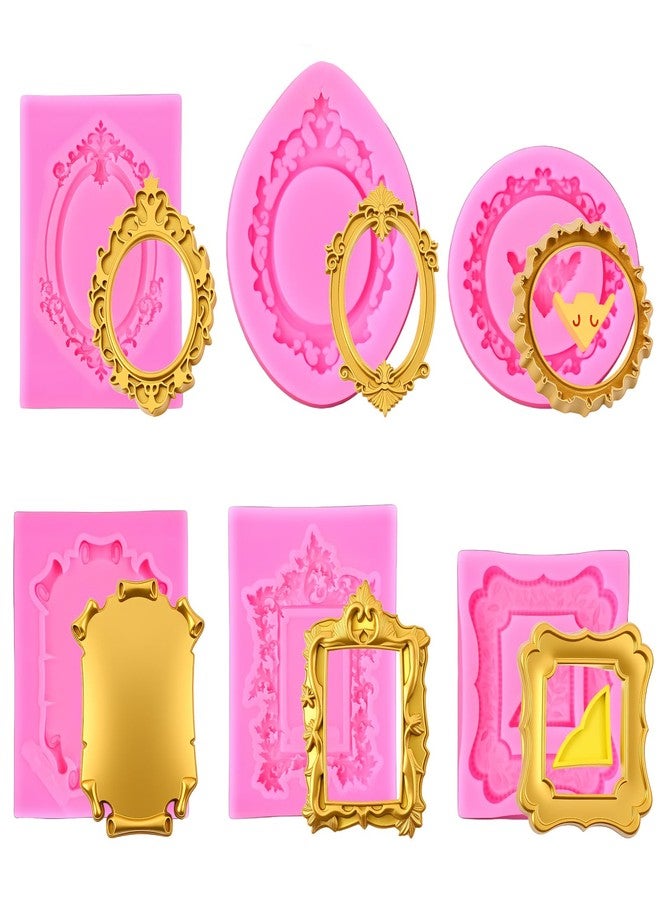YBEATY 6 PCS Photo Frame Silicone Molds Silicone Picture Frame Molds Mini Air Dry Clay Mold Baroque Style Fondant Mold Cupcake Topper Cake Decoration for Chocolate Candy Clay Dessert Decor - Image 1