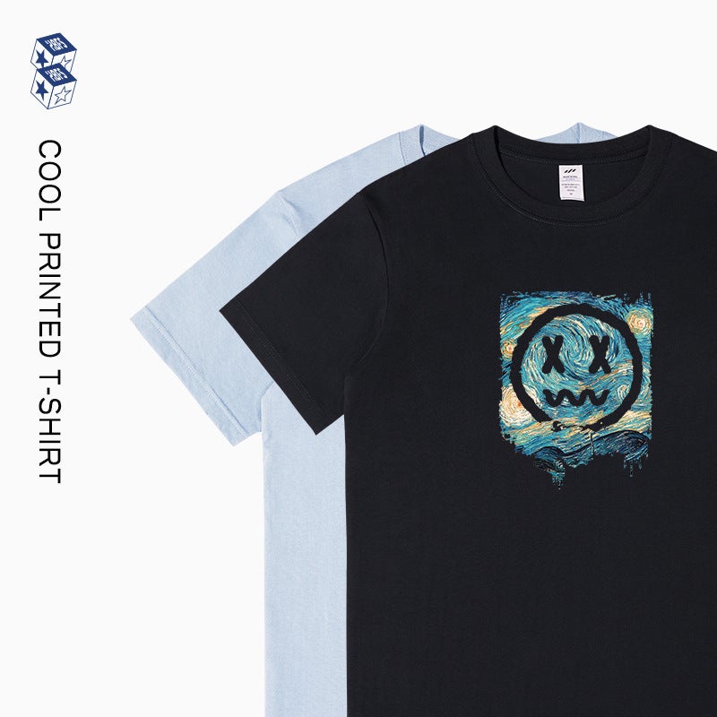 220G Heavyweight American-Style Pure Cotton Short-Sleeve T-Shirt For Men, Niche Design With Printed Patterns, Summer Trendy Brand Couple Wear, Artistic - Image 2