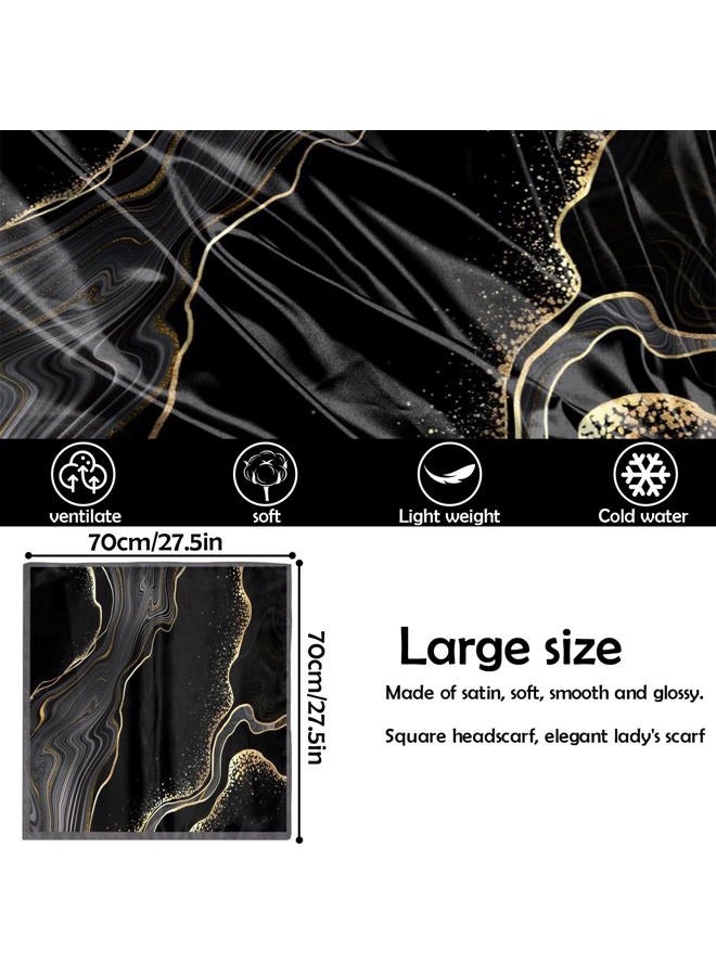 BHAHB Silk Feeling Scarf 27.5 Inches Large Square Satin Head Hair Wrap Sleeping Fashion Lightweight Cute Aesthetic Handbag Decoration for Women Girls-Black Marble - Image 2