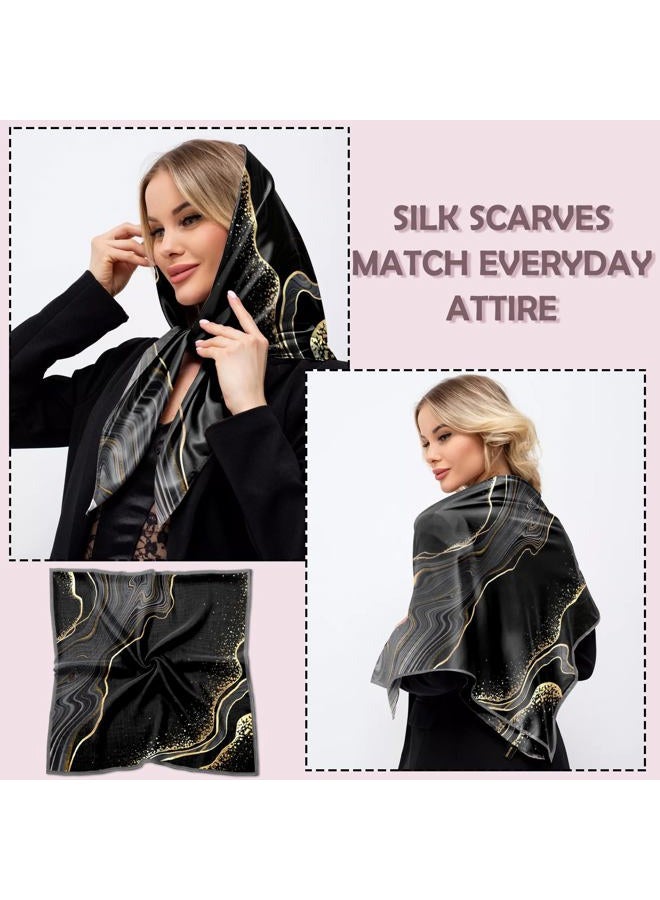 BHAHB Silk Feeling Scarf 27.5 Inches Large Square Satin Head Hair Wrap Sleeping Fashion Lightweight Cute Aesthetic Handbag Decoration for Women Girls-Black Marble - Image 4