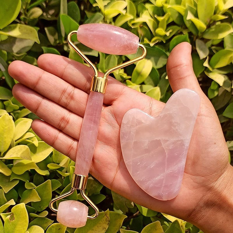 Pink Rose Quartz Roller And Guasha Set Jade Roller Facial Massager For Face Massager AntiAging Tool To Reduce Wrinkles Fine Lines For Face Eye Neck Body For Unisex By AGATE HUB - Image 2