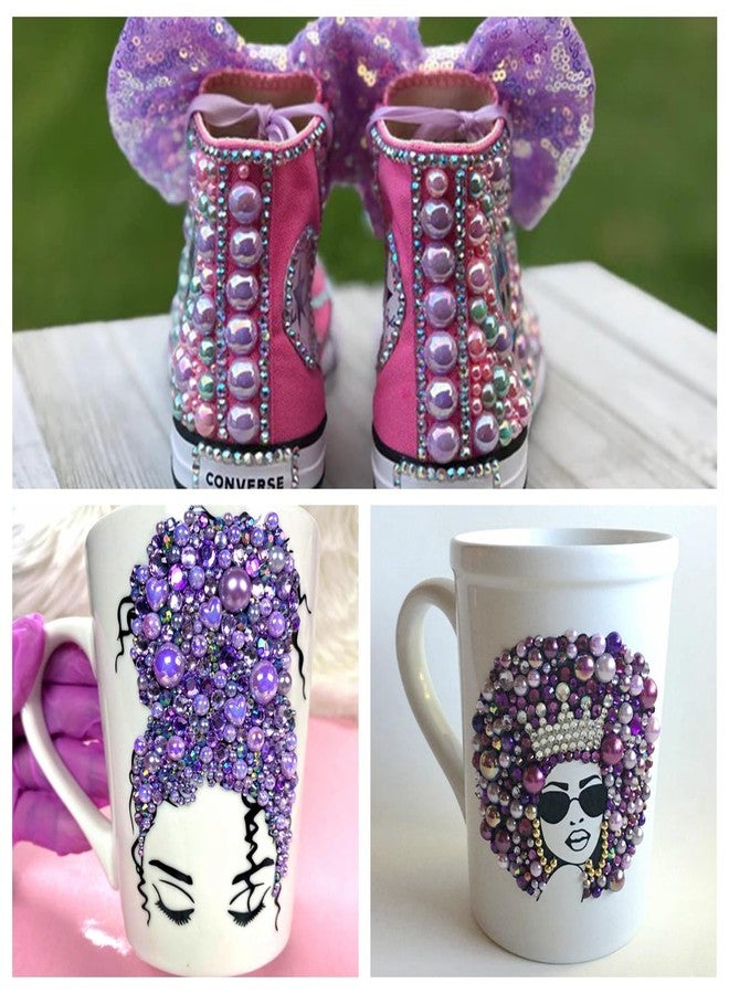 ASTARON 50g Mix Flatback Rhinestones Half Pearls for Crafts Mixed Size 3mm-10mm Flat Back Rhinestones for Crafts Flatback Pearls for Decorating Tumblers Mugs Nail Art Shoes (Purple Pink Series) - Image 4