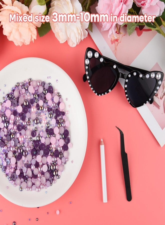 ASTARON 50g Mix Flatback Rhinestones Half Pearls for Crafts Mixed Size 3mm-10mm Flat Back Rhinestones for Crafts Flatback Pearls for Decorating Tumblers Mugs Nail Art Shoes (Purple Pink Series) - Image 3