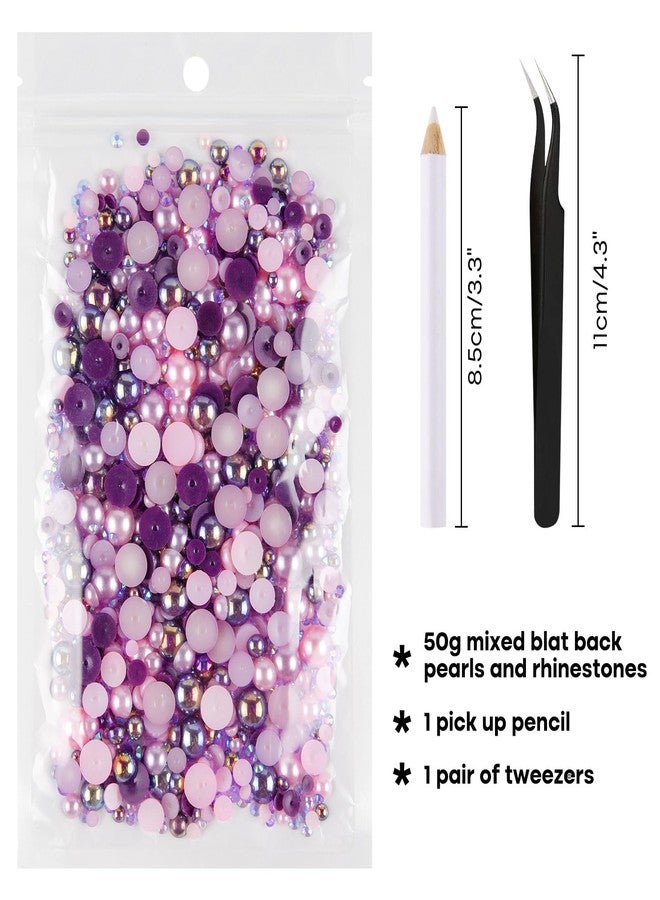 ASTARON 50g Mix Flatback Rhinestones Half Pearls for Crafts Mixed Size 3mm-10mm Flat Back Rhinestones for Crafts Flatback Pearls for Decorating Tumblers Mugs Nail Art Shoes (Purple Pink Series) - Image 2