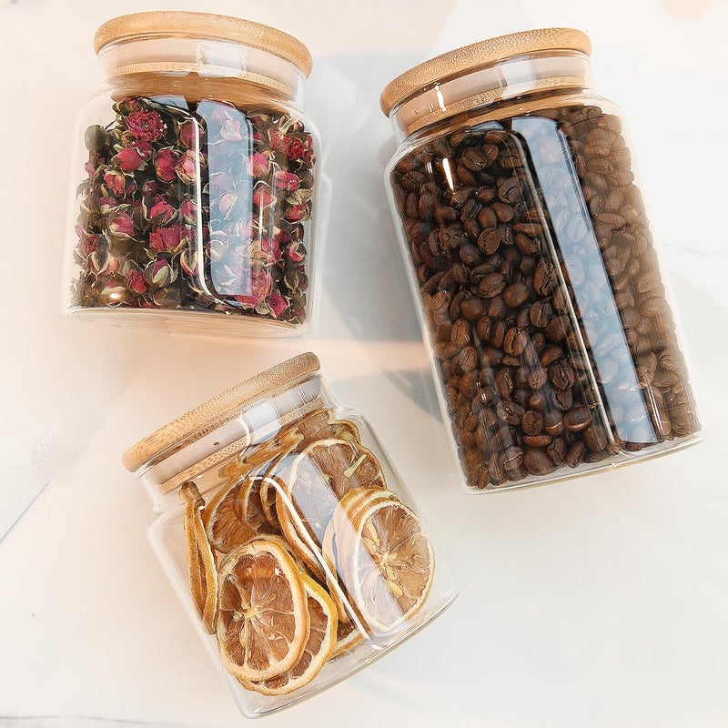 Custde Glass Jar with Lid, 28.7 FL oz Airtight Glass Storage Jar Glass Food Storage Containers for Kitchen Counter, Pantry, Decorative for Coffee, Sugar, Candy Jar Cute (Bamboo 28.7 FL OZ) - Image 4