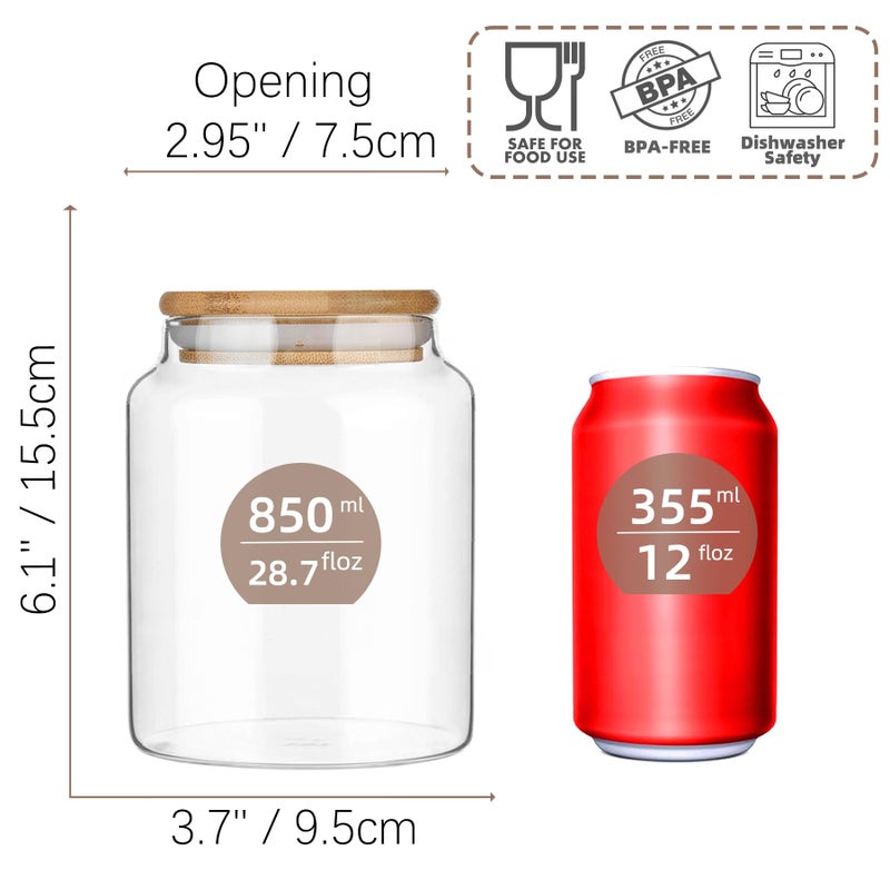 Custde Glass Jar with Lid, 28.7 FL oz Airtight Glass Storage Jar Glass Food Storage Containers for Kitchen Counter, Pantry, Decorative for Coffee, Sugar, Candy Jar Cute (Bamboo 28.7 FL OZ) - Image 2