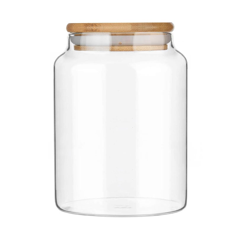 Custde Glass Jar with Lid, 28.7 FL oz Airtight Glass Storage Jar Glass Food Storage Containers for Kitchen Counter, Pantry, Decorative for Coffee, Sugar, Candy Jar Cute (Bamboo 28.7 FL OZ) - Image 1