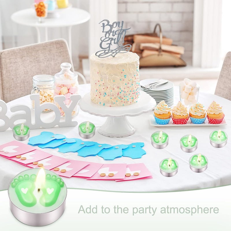 Treela 20 Sets Baby Shower Party Favors Green Tea Lights Candles with Organza Bag for Guests Cute Feet Shaped Burning Thank You Tags Return Gifts Keepsakes for Baby Shower Gender Reveal Party - Image 5