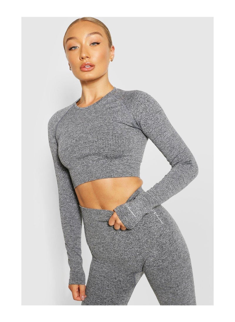 boohoo - Rib Seamless Long Sleeve Gym Top - Image 1