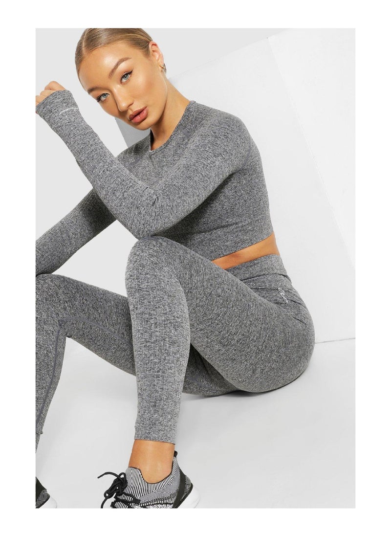 boohoo - Rib Seamless Long Sleeve Gym Top - Image 1