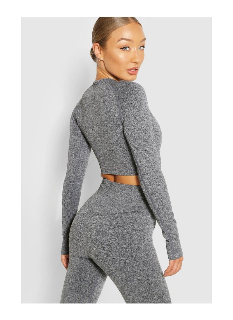 boohoo - Rib Seamless Long Sleeve Gym Top - Image 1