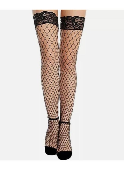 جوارب نسائية عالية الركبة من الدانتيل ذات شبكة صيد السمك