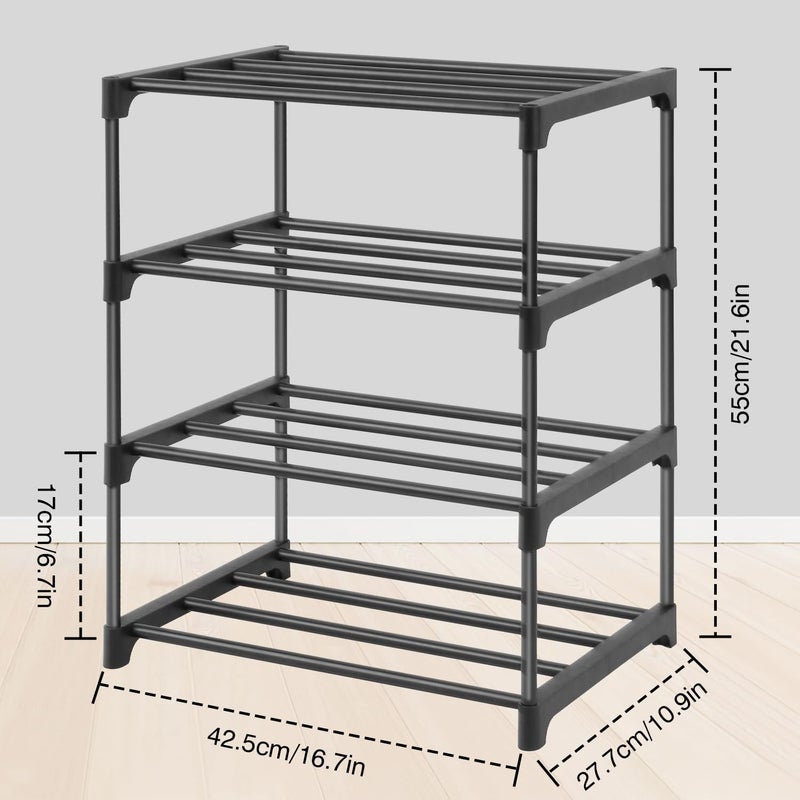 HITHIM 4-Tier Small Shoe Racks, Narrow Shoe Rack for 6-8 Pairs Shoe Storage,Kids Shoe Racks for Small Place,Lightweight Stackable Shoe Shelf Organizer for Closet,Black - Image 3