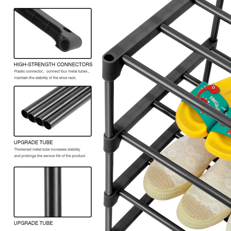 HITHIM 4-Tier Small Shoe Racks, Narrow Shoe Rack for 6-8 Pairs Shoe Storage,Kids Shoe Racks for Small Place,Lightweight Stackable Shoe Shelf Organizer for Closet,Black - Image 4