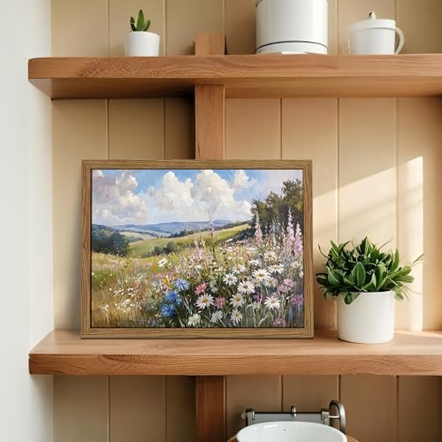 YSGGTR Framed Vintage Wildflower Canvas Wall Art Nature Botanical Floral Wall Decor Pictures Rustic Farmhouse Daisy Landscape Paintings Prints for Living Room Bedroom Bathroom Office 12x16 inch - Image 3