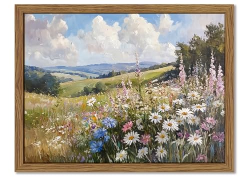 YSGGTR Framed Vintage Wildflower Canvas Wall Art Nature Botanical Floral Wall Decor Pictures Rustic Farmhouse Daisy Landscape Paintings Prints for Living Room Bedroom Bathroom Office 12x16 inch - Image 1