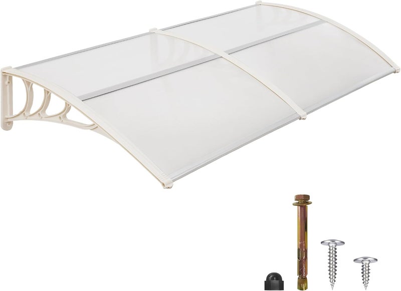 MCombo 78.2 inch Window Awning Outdoor Polycarbonate Hollow Sheet Door Patio Canopy (40''x80'', White Panels with White Bracket) - Image 1
