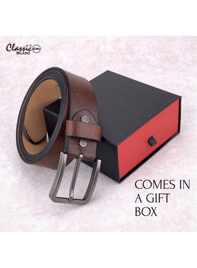 Classic Milano Genuine Leather Belt for Men - Semi-Casual & Party Wear Belt for Jeans, Casual Outfits, and Gifts - Black, Brown & Tan Men’s Belt - Image 4