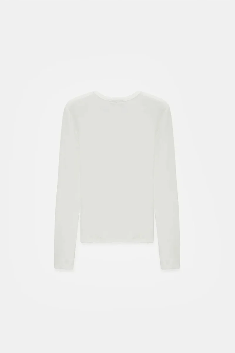 Dilvin Dusty White DILVIN Ribbed Crew Neck Button Blouse for Women | Best Price UAE