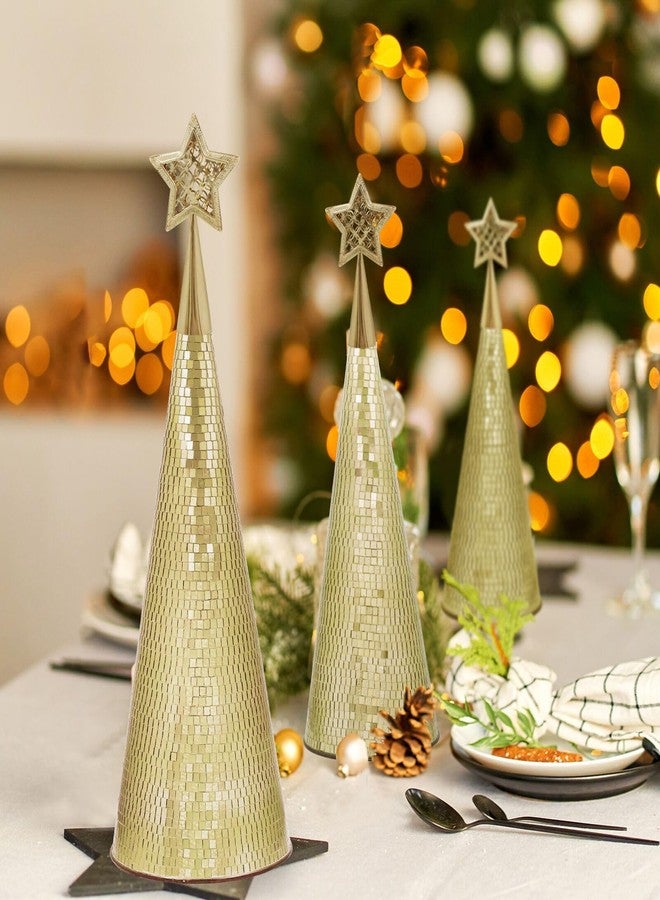 WDHODEC Gold Glass Trees Set of 6, 17" 15" 13" Small Tabletop Christmas Tree Handmade Disco Decor for Xmas Table Party Centerpiece Decoration - Image 5