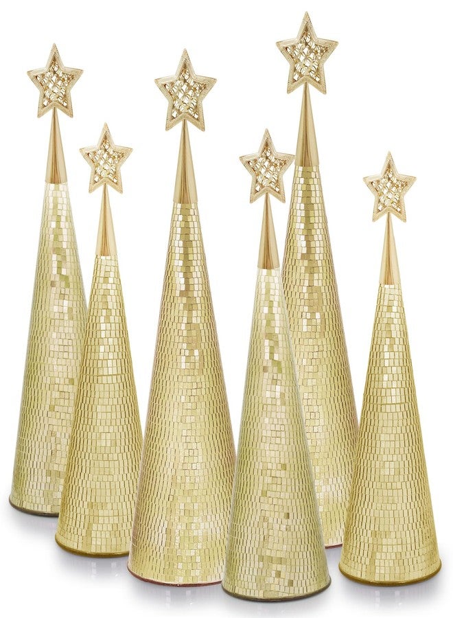 WDHODEC Gold Glass Trees Set of 6, 17" 15" 13" Small Tabletop Christmas Tree Handmade Disco Decor for Xmas Table Party Centerpiece Decoration - Image 1