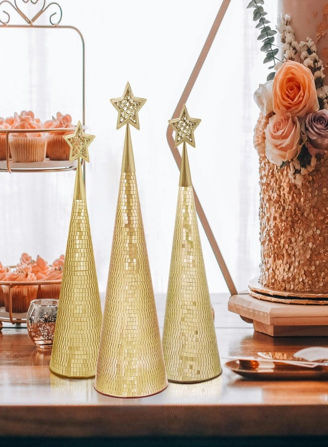 WDHODEC Gold Glass Trees Set of 6, 17" 15" 13" Small Tabletop Christmas Tree Handmade Disco Decor for Xmas Table Party Centerpiece Decoration - Image 3