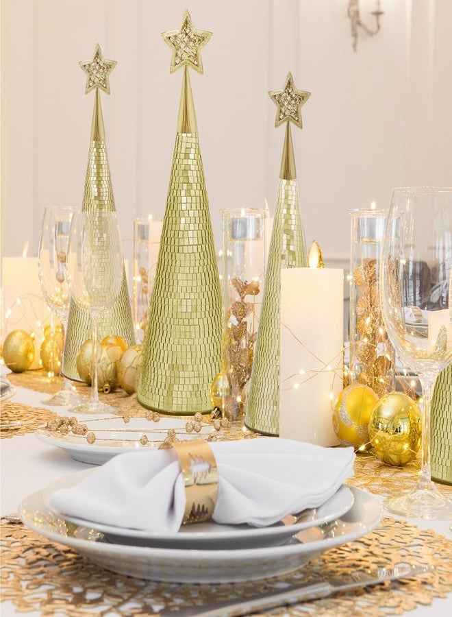 WDHODEC Gold Glass Trees Set of 6, 17" 15" 13" Small Tabletop Christmas Tree Handmade Disco Decor for Xmas Table Party Centerpiece Decoration - Image 2