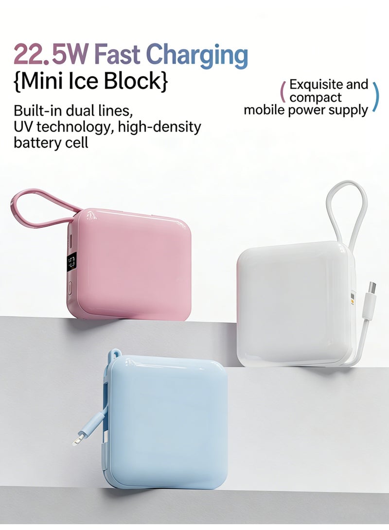 22.5W Fast Charging Mini Power Bank with Built-in Cables (Type-C & Lightning), 10000mAh Portable Charger with LED Digital Display, Ultra-Compact Pocket-Sized Battery Pack for iPhone 17/16/15/14, Samsung, Huawei & Tablets - Image 2