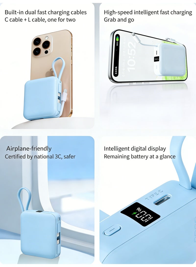 22.5W Fast Charging Mini Power Bank with Built-in Cables (Type-C & Lightning), 10000mAh Portable Charger with LED Digital Display, Ultra-Compact Pocket-Sized Battery Pack for iPhone 17/16/15/14, Samsung, Huawei & Tablets - Image 5
