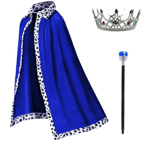 TOGROP King Costume for Kids Robe Crown Scepter Set Boys Royal Prince Cape Dress Up Cosplay Blue - Image 1