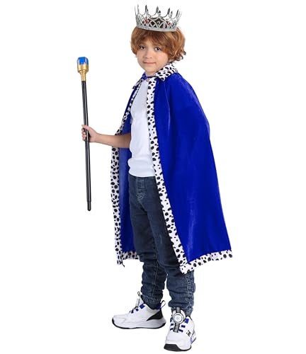 TOGROP King Costume for Kids Robe Crown Scepter Set Boys Royal Prince Cape Dress Up Cosplay Blue - Image 2