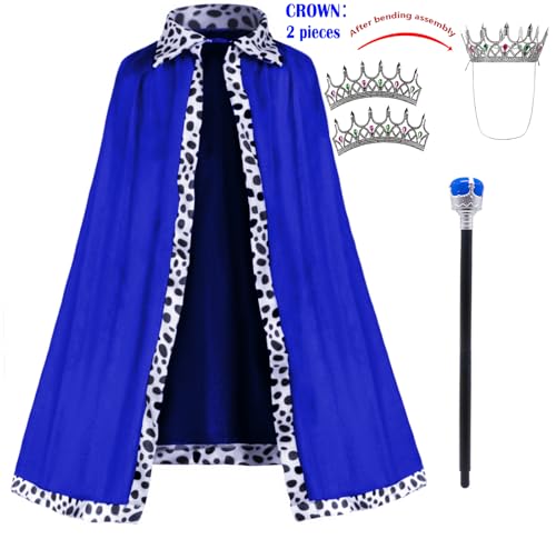 TOGROP King Costume for Kids Robe Crown Scepter Set Boys Royal Prince Cape Dress Up Cosplay Blue - Image 3